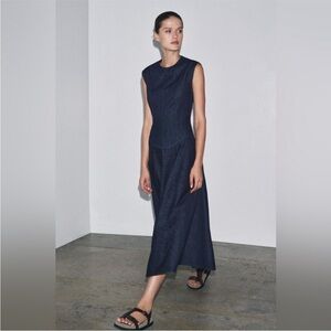 Sleeveless Navy Midi Dress - Elegant Minimalist Design